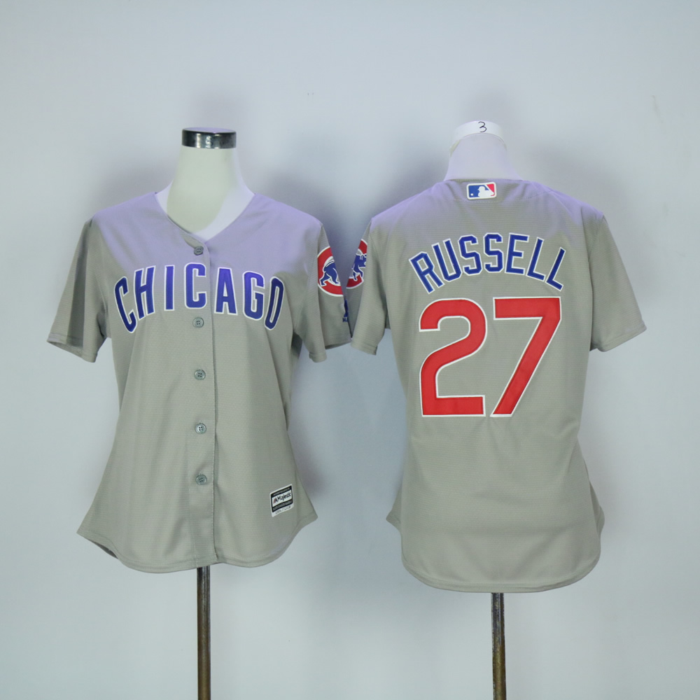 Women Chicago Cubs 27 Russell Grey MLB Jerseys